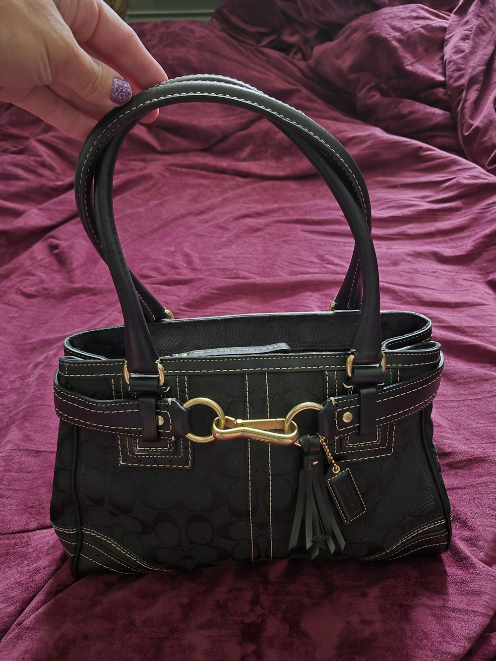 Black Women's Tote with Gold Hardware and Tassel
